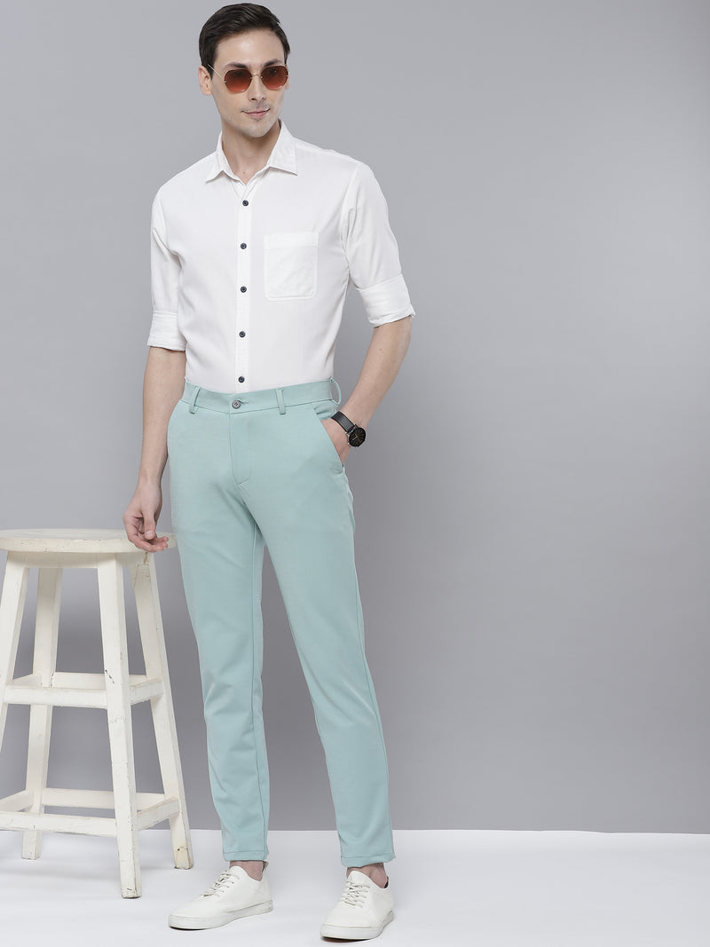 DENNISON Men Sea Green Smart Tapered Fit Wrinkle Free Trousers