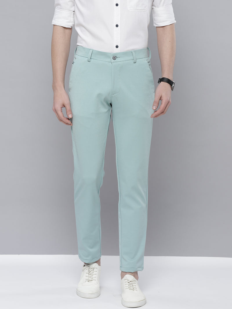 DENNISON Men Sea Green Smart Tapered Fit Wrinkle Free Trousers