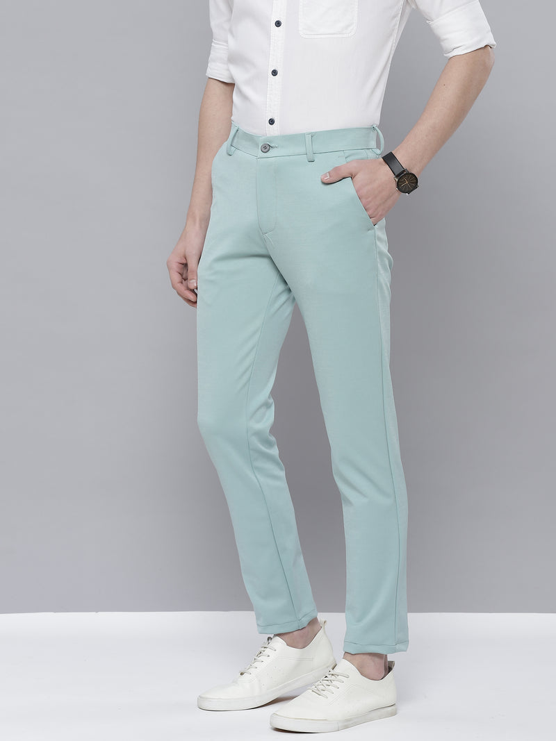 DENNISON Men Sea Green Smart Tapered Fit Wrinkle Free Trousers