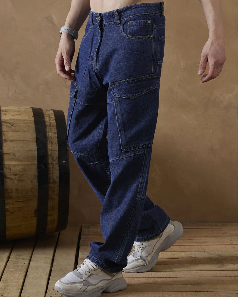 Blue: Baggy Fit Cargo Jeans
