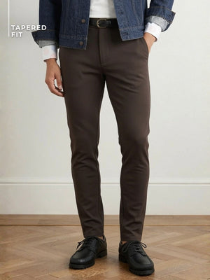 DENNISON Men Brown Smart Tapered Fit Easy Wash Chinos Trousers
