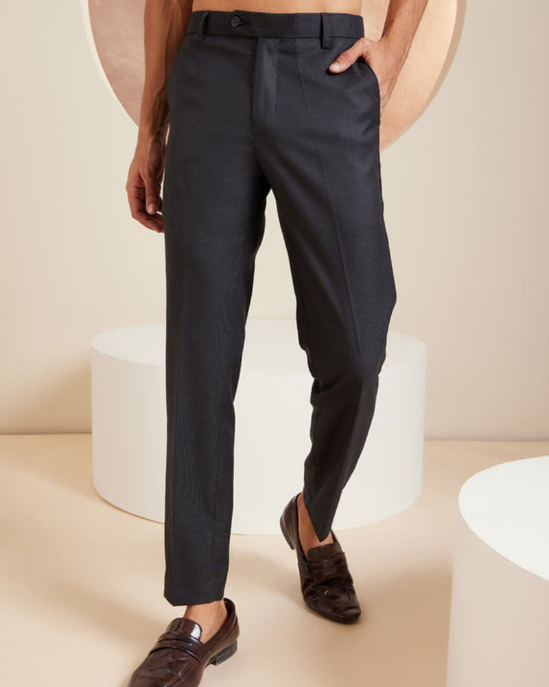 DENNISON Charcoal Black Men Smart Tapered Fit Easy Wash Trousers