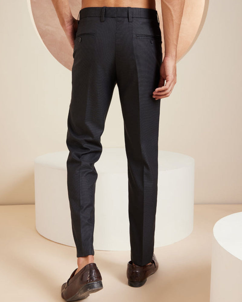 DENNISON Charcoal Black Men Smart Tapered Fit Easy Wash Trousers