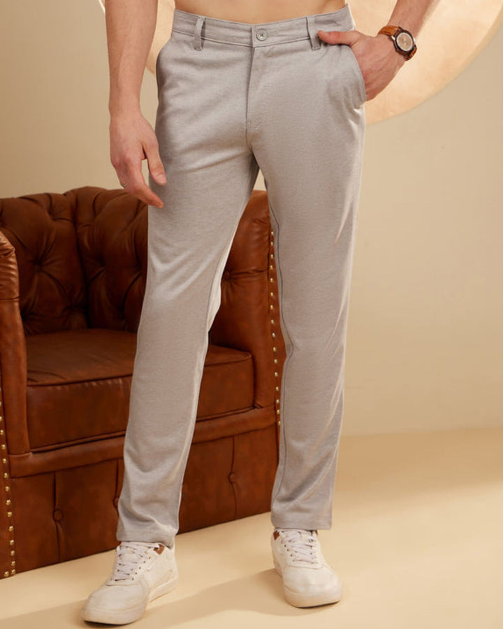 Grey: Textured Stretchable Chinos