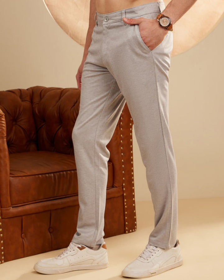 Grey: Textured Stretchable Chinos
