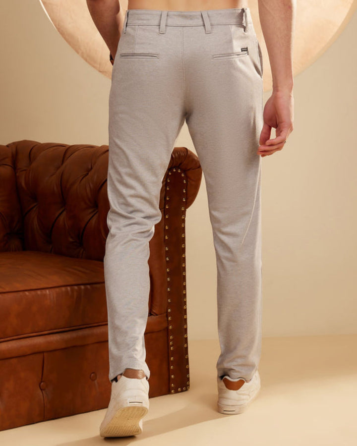 Grey: Textured Stretchable Chinos