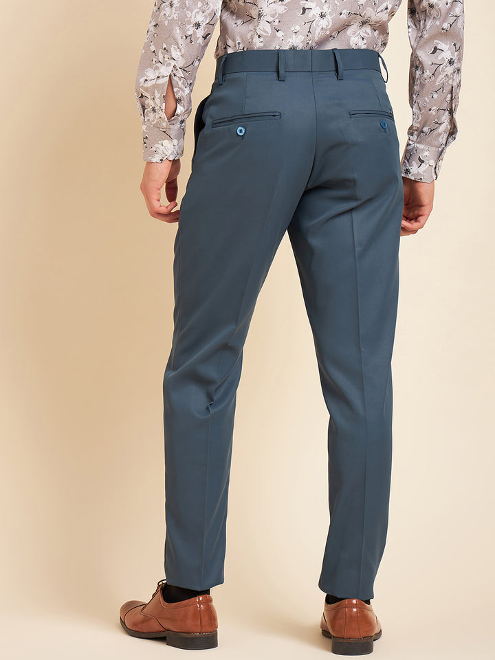 DENNISON Blue Men Smart Mid-Rise Easy Wash Formal Trousers