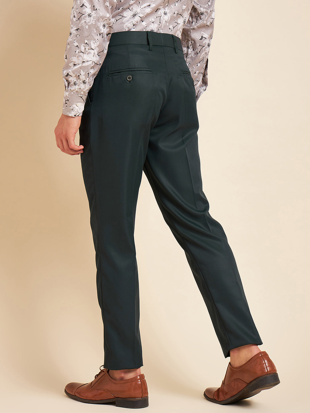 DENNISON Dark Green Men Smart Mid-Rise Easy Wash Formal Trousers