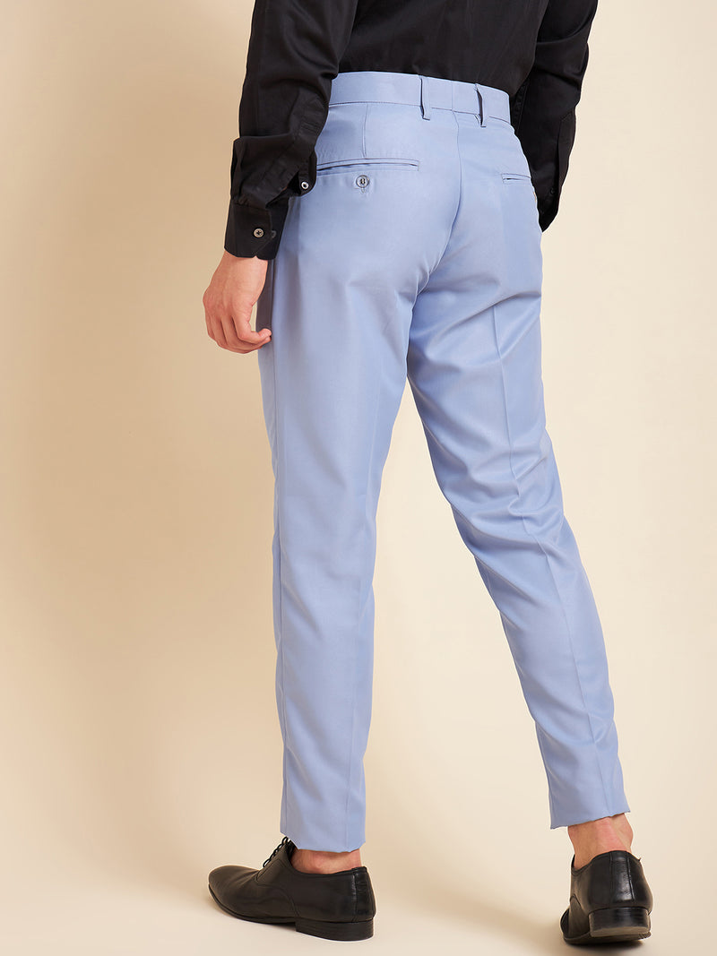 DENNISON Sky Blue Men Flat-Front Mid-Rise Formal Trousers