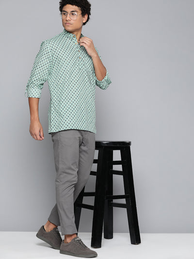 DENNISON Men Sea Green Block Printed Kurta