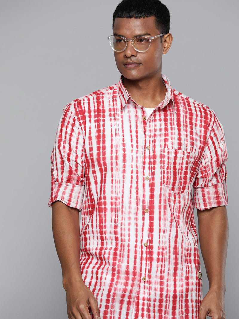 DENNISON Men Red Block Printed Shirt
