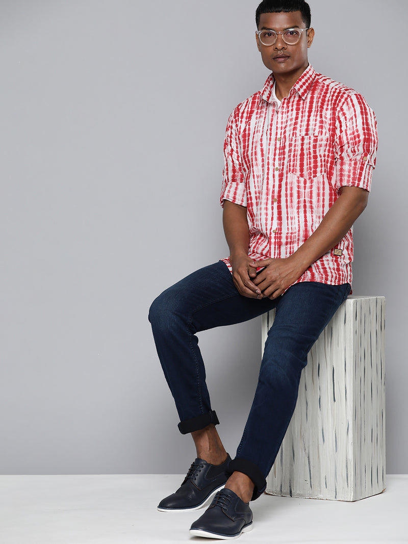 DENNISON Men Red Block Printed Shirt