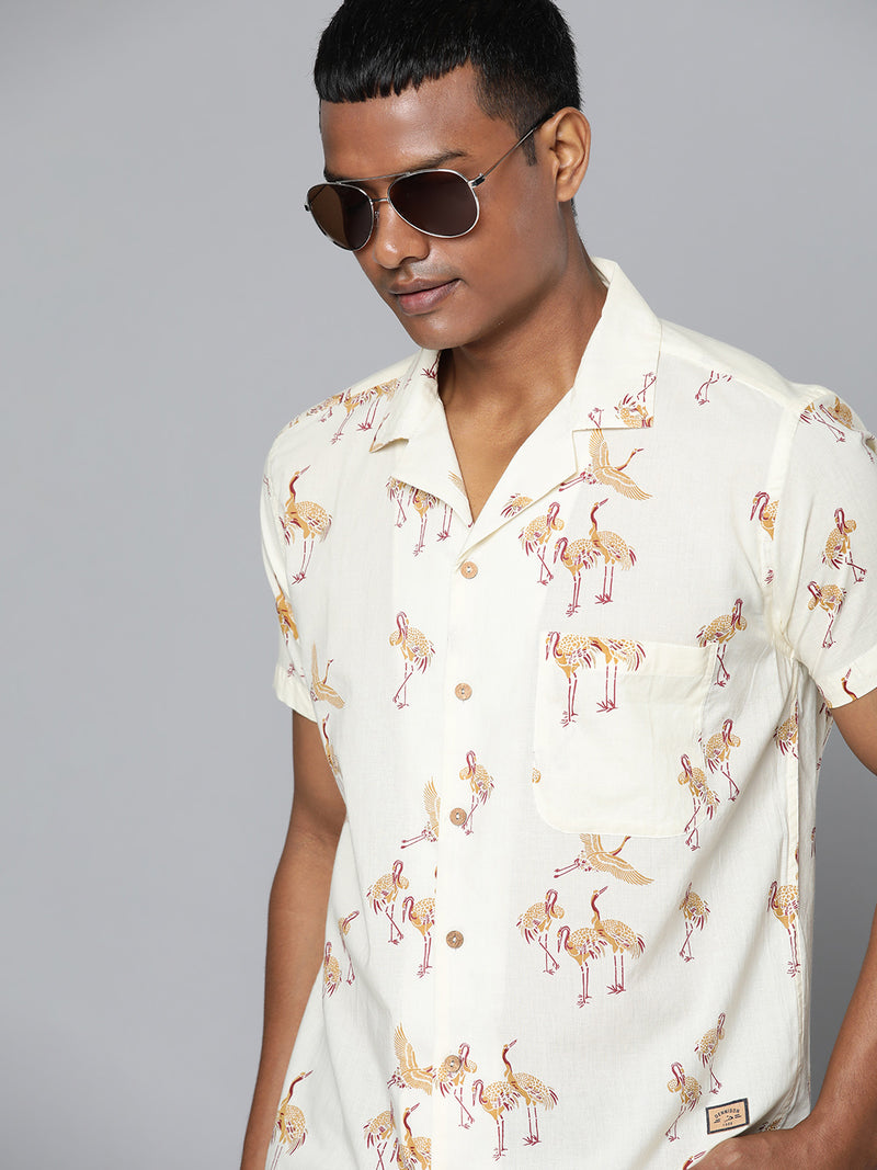 DENNISON Men Cream-Coloured Block Printed Shirt