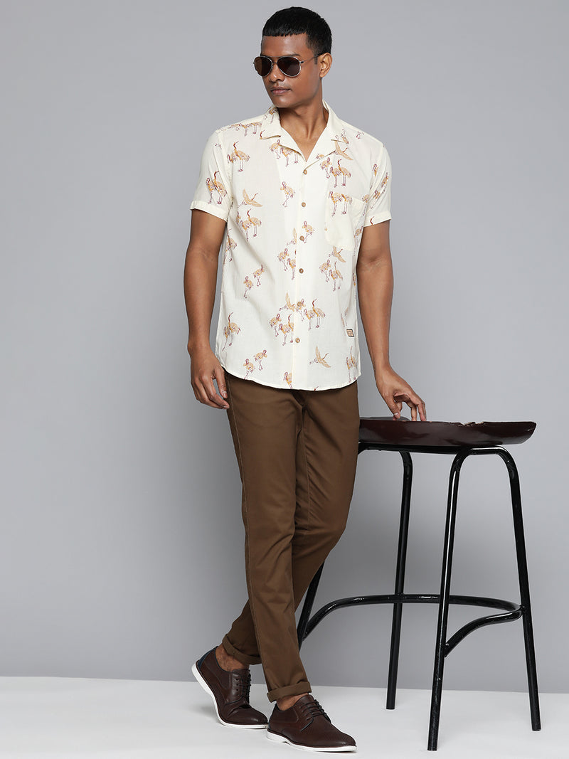 DENNISON Men Cream-Coloured Block Printed Shirt