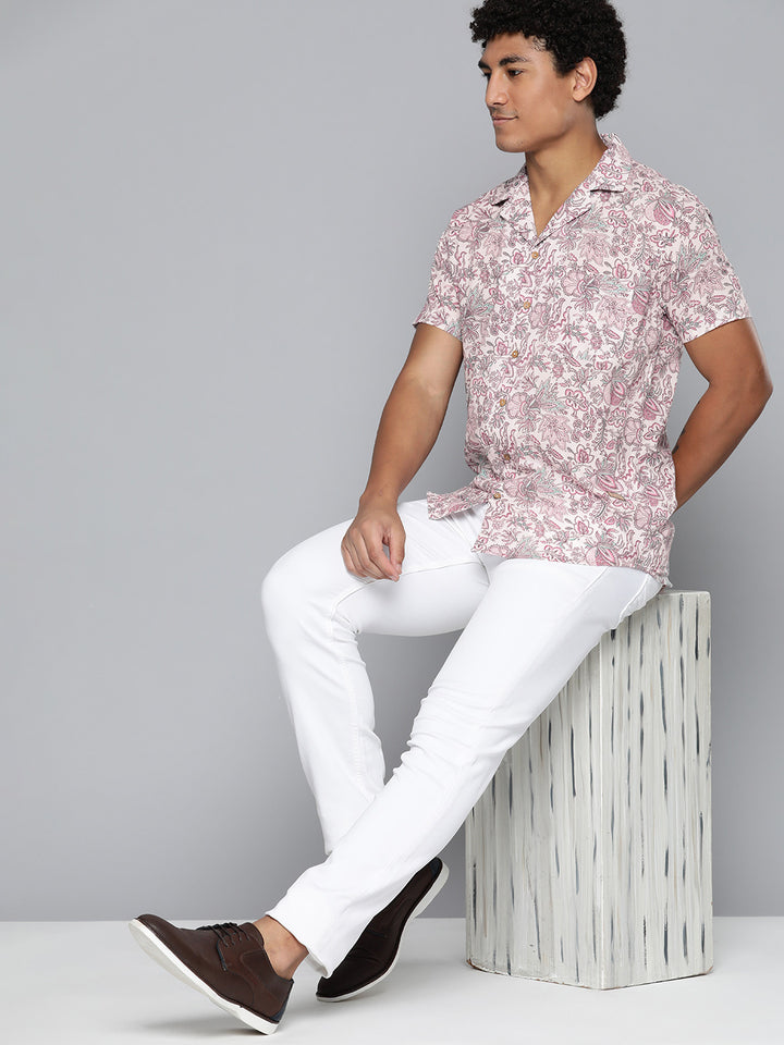 DENNISON Men White Block Printed Shirt