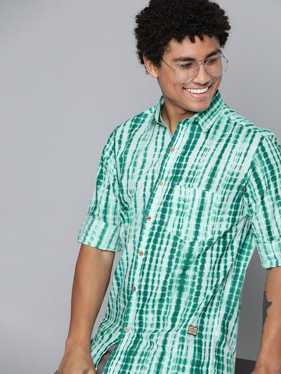 DENNISON Men Green Block Printed Shirt
