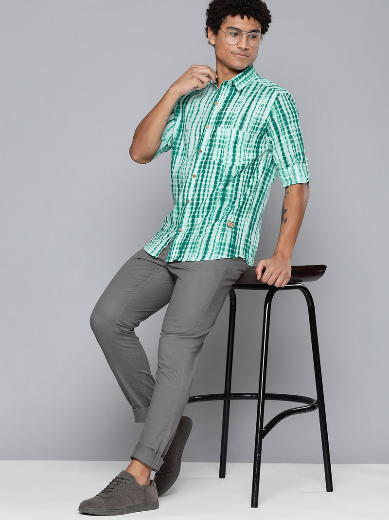 DENNISON Men Green Block Printed Shirt
