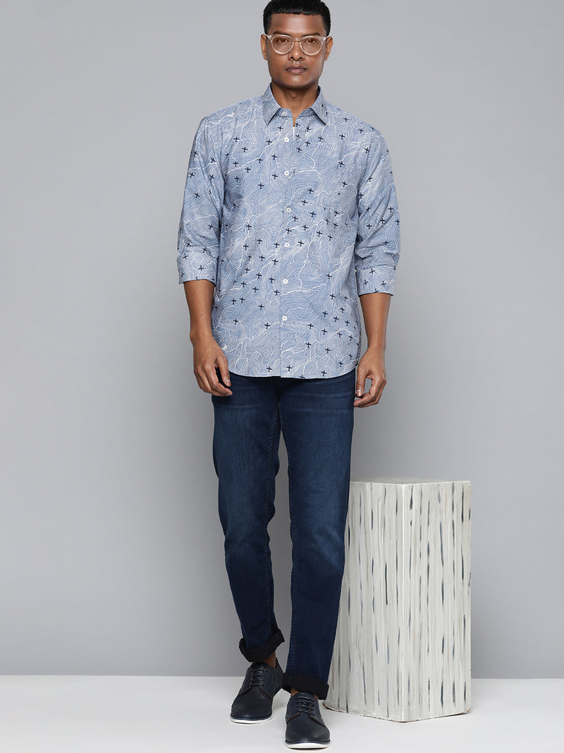 Blue: Full Sleeves Block Printed Shirt