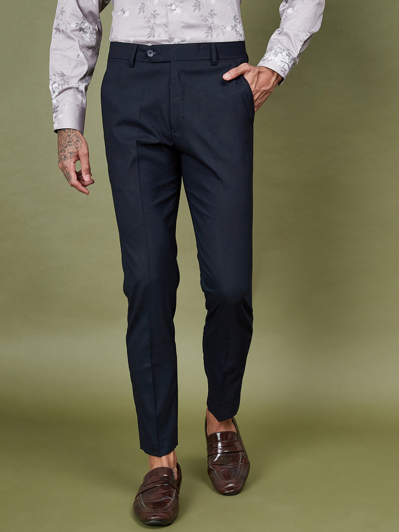 DENNISON Men Smart Tapered Fit Easy Wash Formal Blue Trousers
