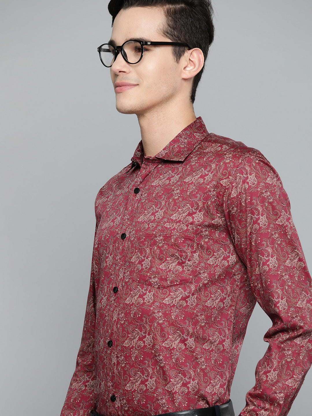 DENNISON Men Maroon Smart Slim Fit Printed Formal Shirt