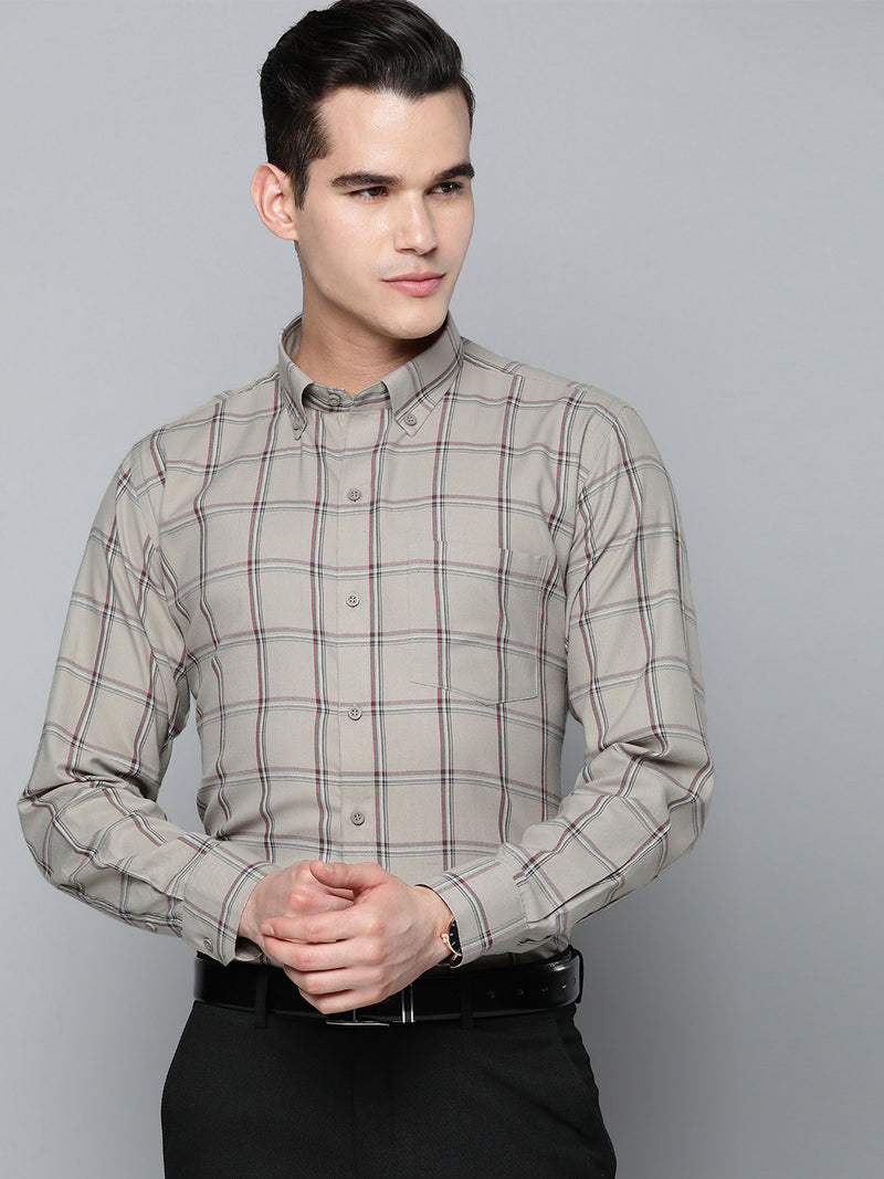 DENNISON Men Smart Windowpane Checks Formal Shirt
