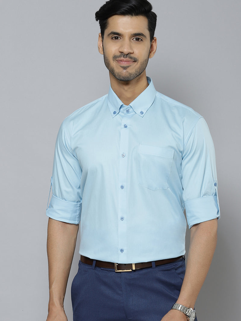 Men Blue Solid Smart Slim Fit Water Repellent Shirt