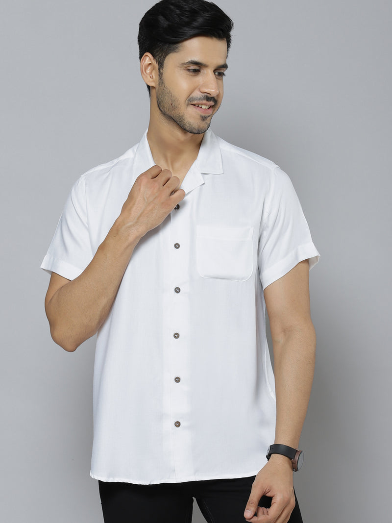 Men White Solid Smart Slim Fit Twill Weave Cotton Shirt