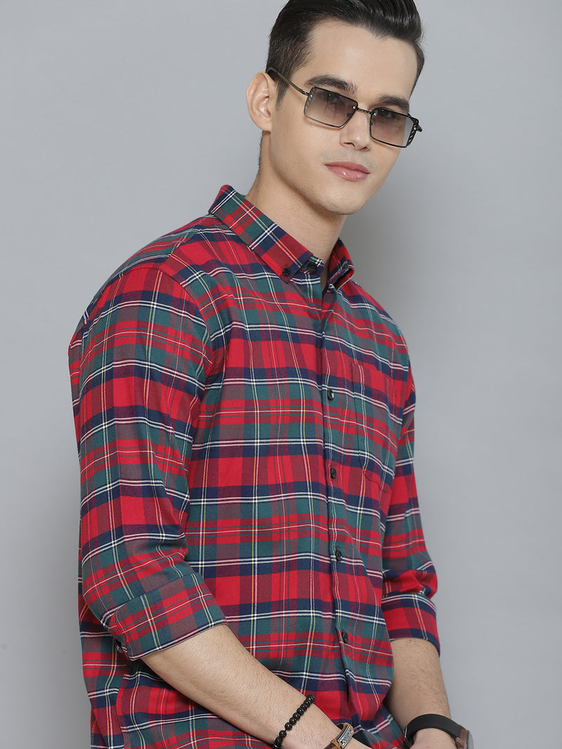 Men Smart Tartan Checked Cotton Casual Shirt