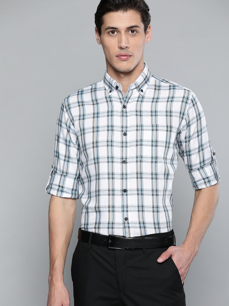 Men White  Black Pure Cotton Smart Fit Tartan Checks Checked Formal Shirt
