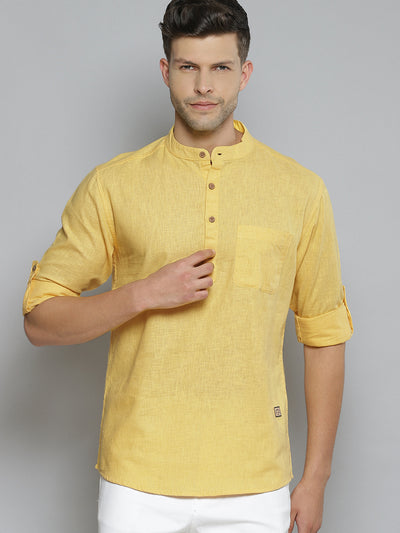Men Yellow Comfort Slim Fit Short Kurta