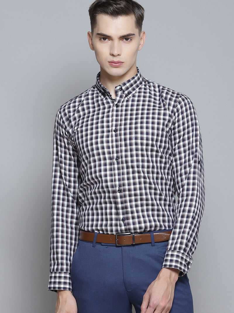 Men White Smart Slim Fit Gingham Checks Opaque Checked Formal Shirt