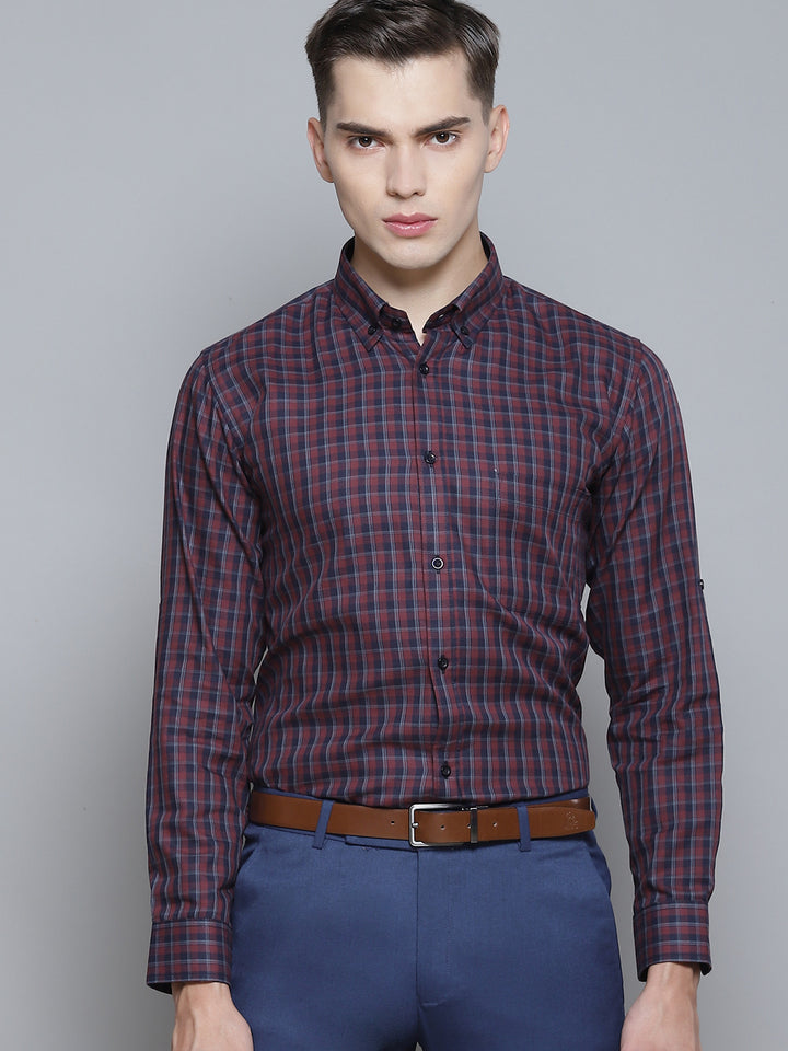 Men Purple Smart Slim Fit Gingham Checks Opaque Checked Formal Shirt