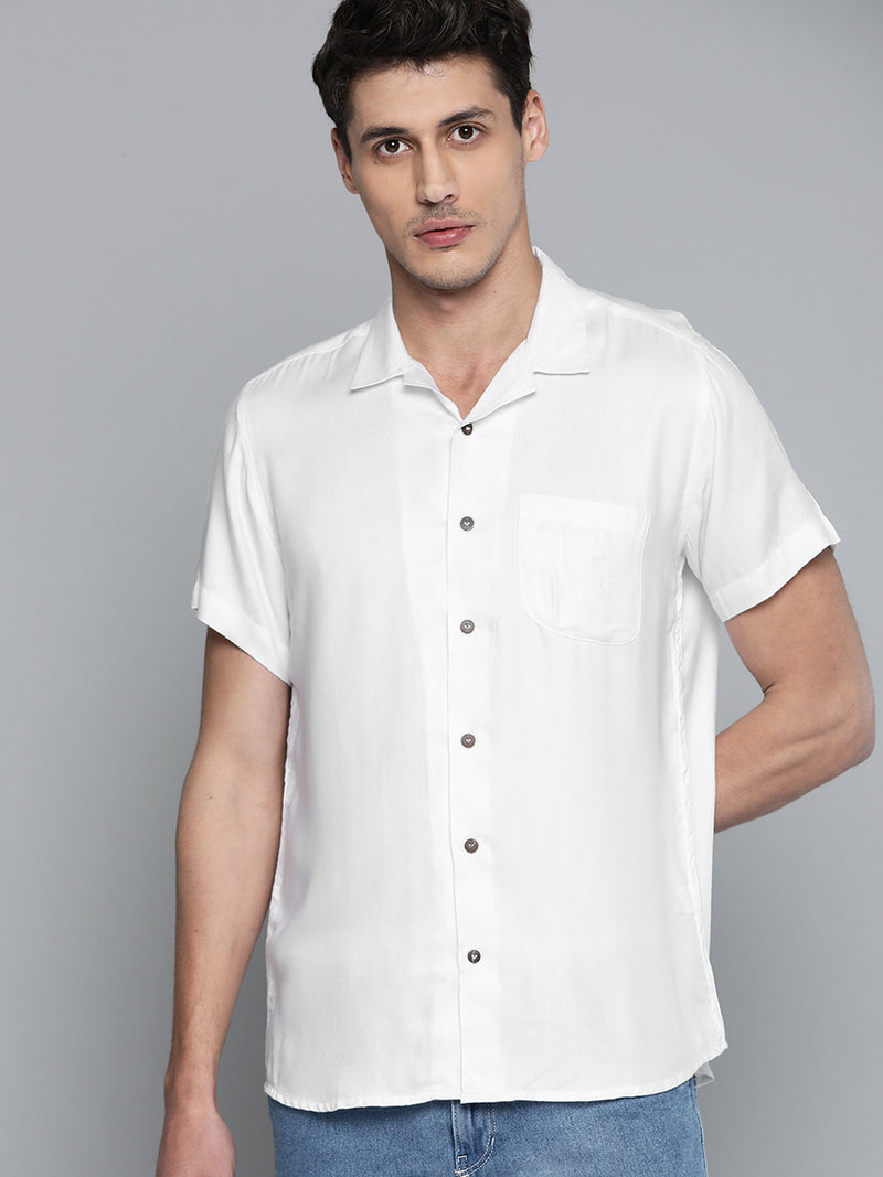 Men White Smart Slim Fit Solid Opaque Casual Shirt with Chest Pocket