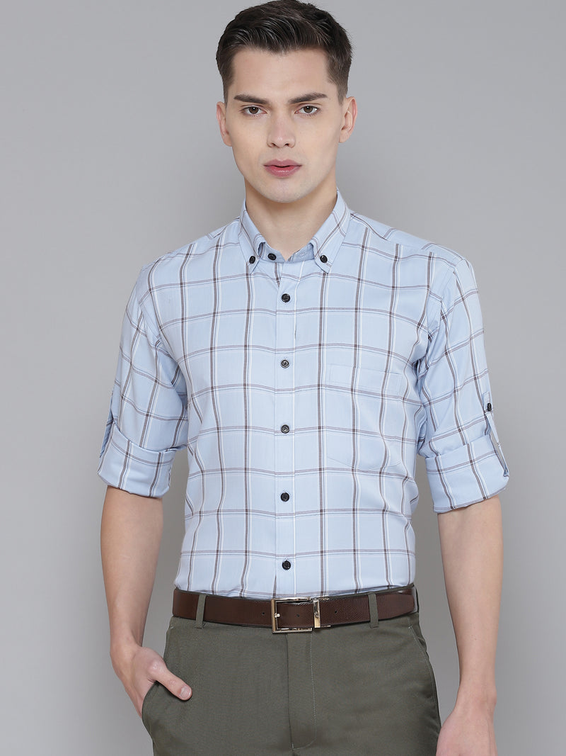 Men Blue Smart Slim Fit Checked Formal Shirt