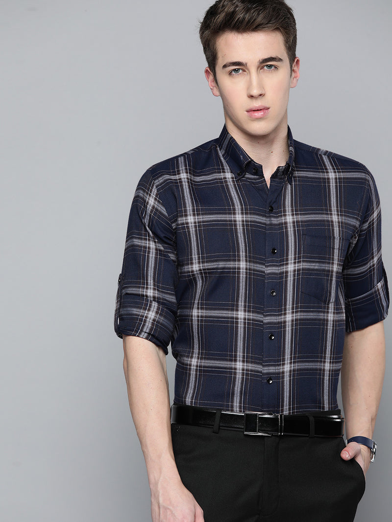 Men Smart Slim Fit Tartan Checks Formal Shirt