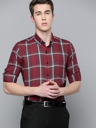 Maroon: tartan checked Formal shirt