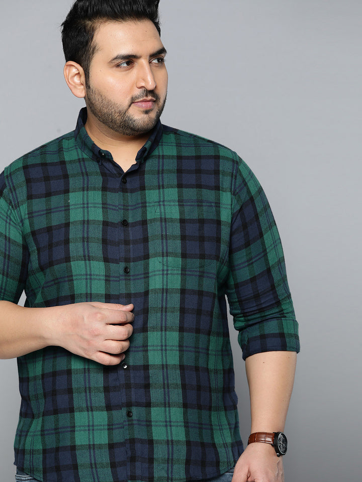 Men Plus Size Tartan Checked Casual Shirt