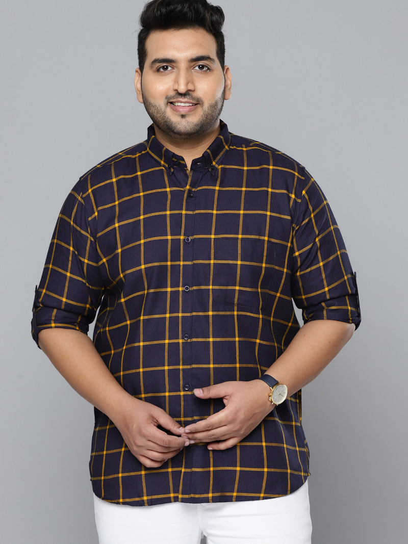 Men Navy Blue Smart Slim Fit Checked Casual Shirt