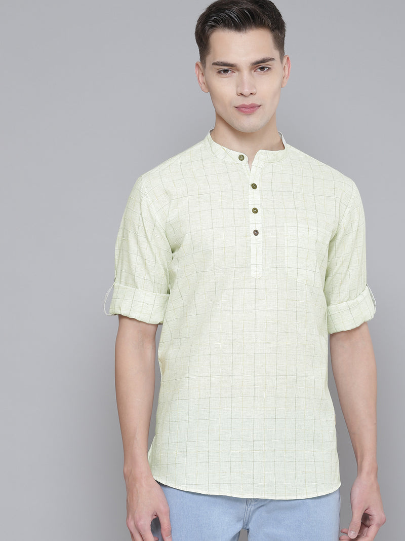 Dennison men's green striped kurta front view