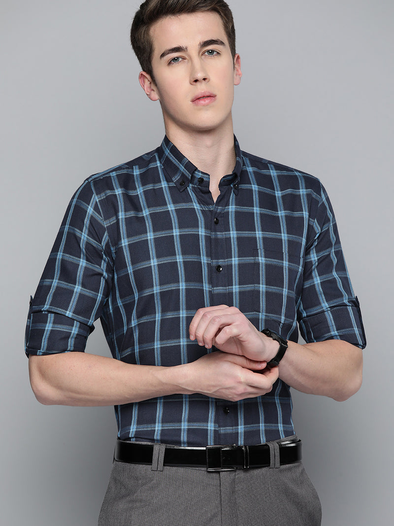 Smart Windowpane Checks Slim Fit Formal Shirt