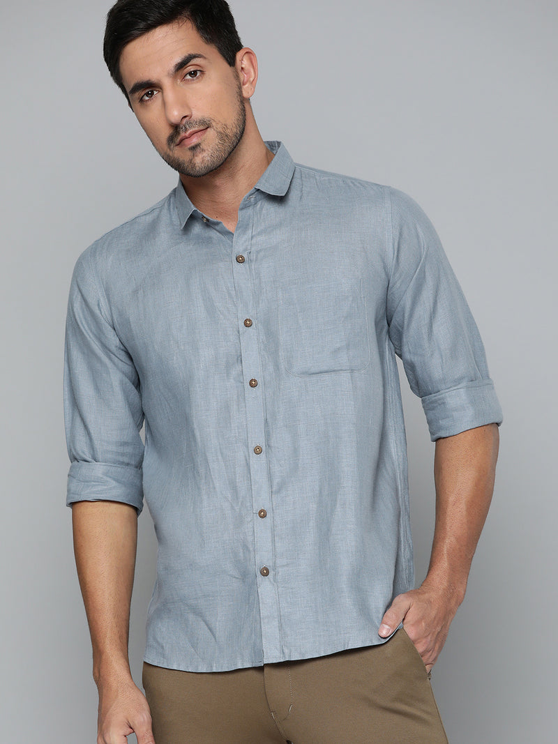 Blue: Full Sleeves Solid Hemp Shirt