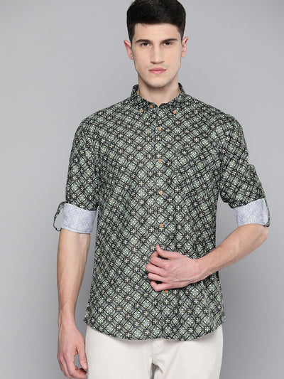 Men Green Smart Slim Fit Printed Casual Shirt