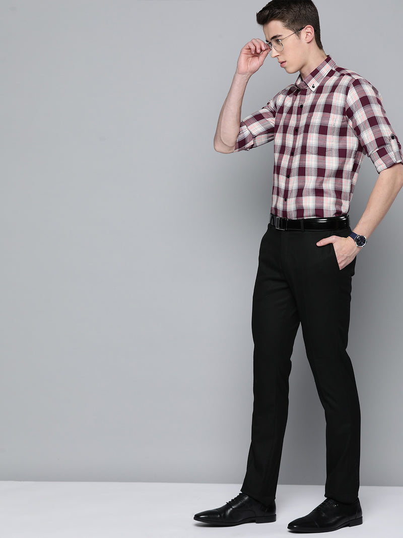 Men Smart Slim Fit Tartan Checks Formal Shirt