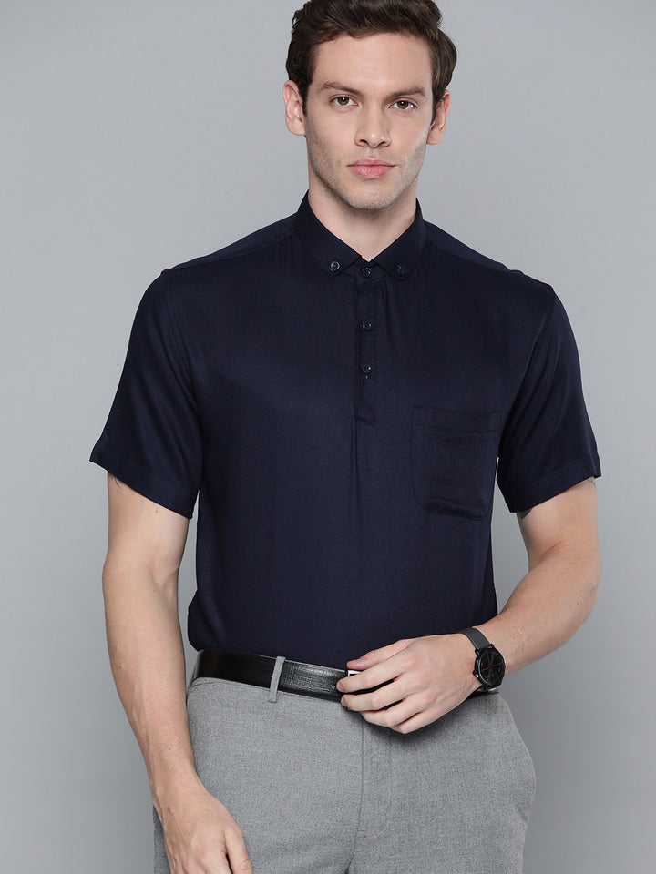 Men Navy Blue Smart Slim Fit Polo Shirt
