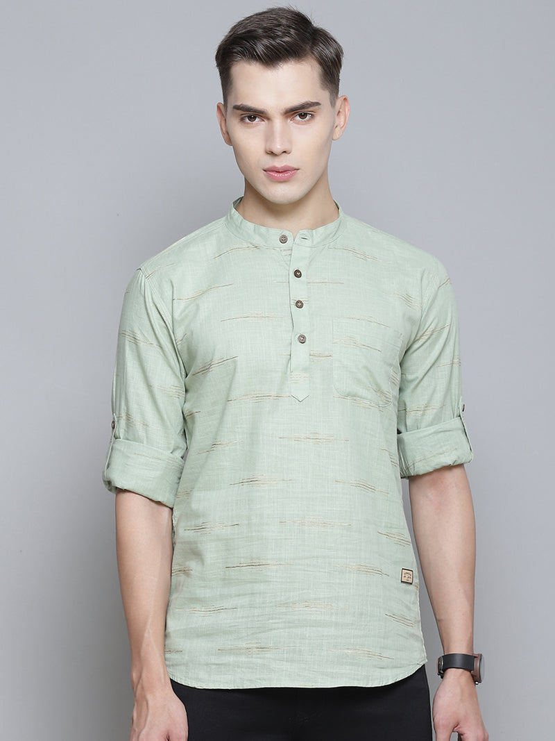 Dennison men's green horizontal stripes kurta front view
