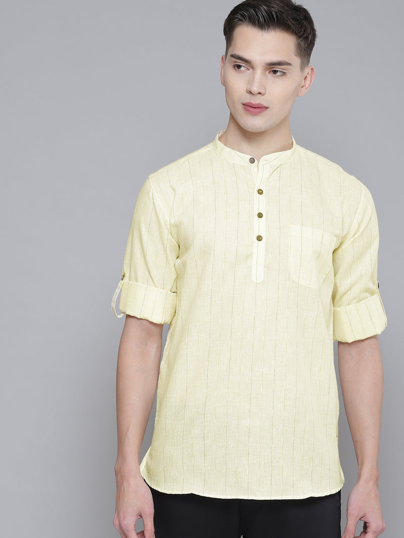 Dennison men's cream checked kurta front view