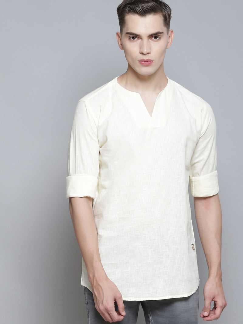 Dennison men's cream short kurta front view