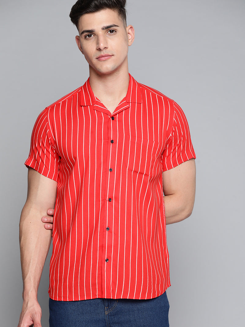 Men Red Striped Smart Slim Fit Casual Shirt