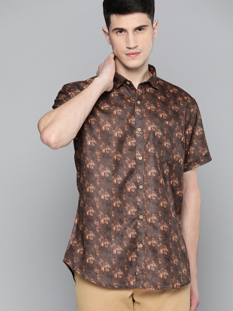 Men Brown  Beige Comfort Fit Printed Casual Shirt