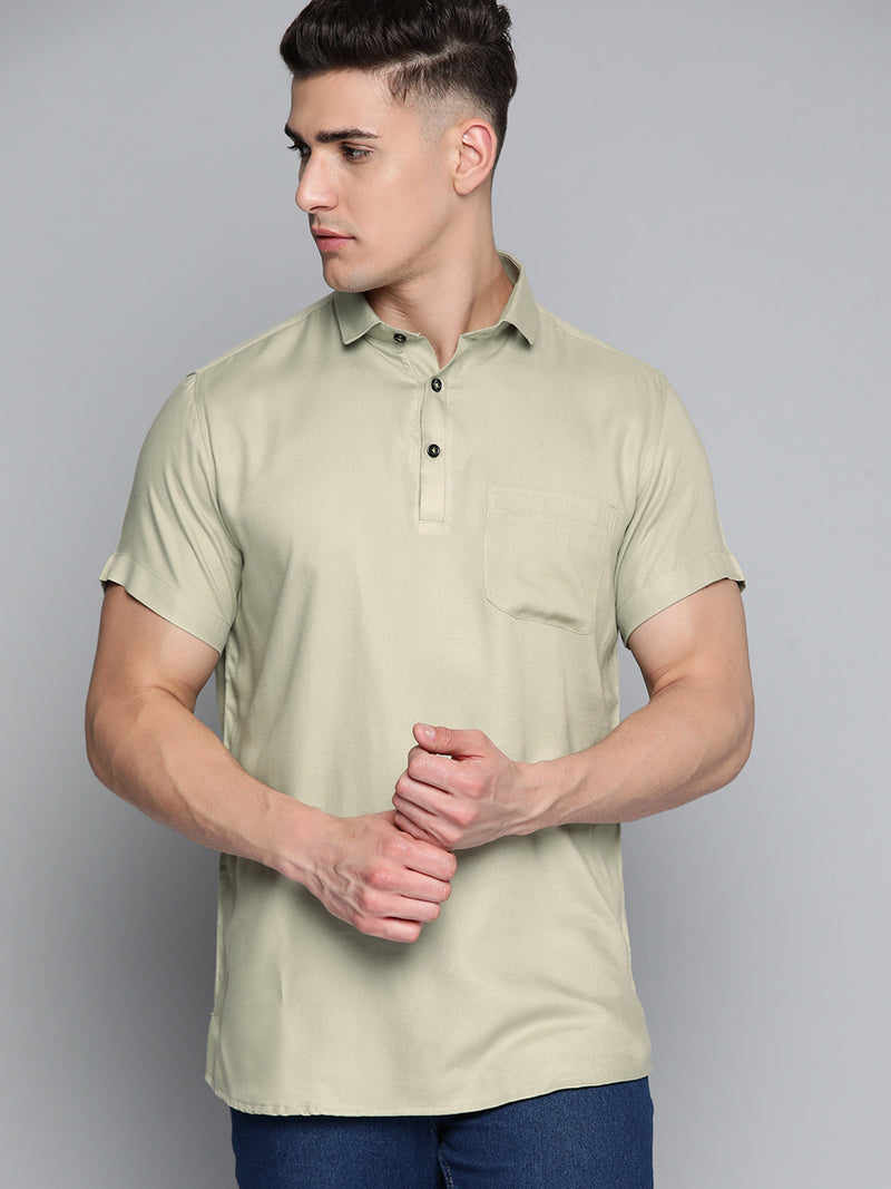 Men Olive Green Twill Weave Smart Slim Fit Casual Shirt